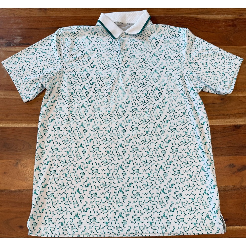 Walter Hagen Mens Performance Golf Polo Shirt Teal White Geometric Print Size M